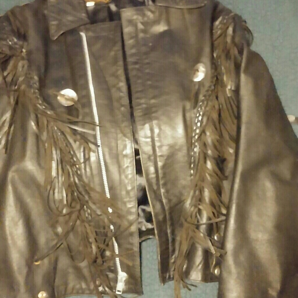 Leather. Fringed Biker jacket